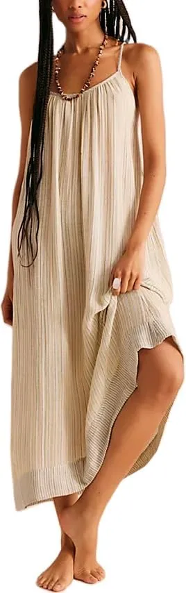 Striped Maxi Dress for Women Y2k Summer Long Flowy Beach Dress Boho Spaghetti Strap Backless Swing Midi Sundresses