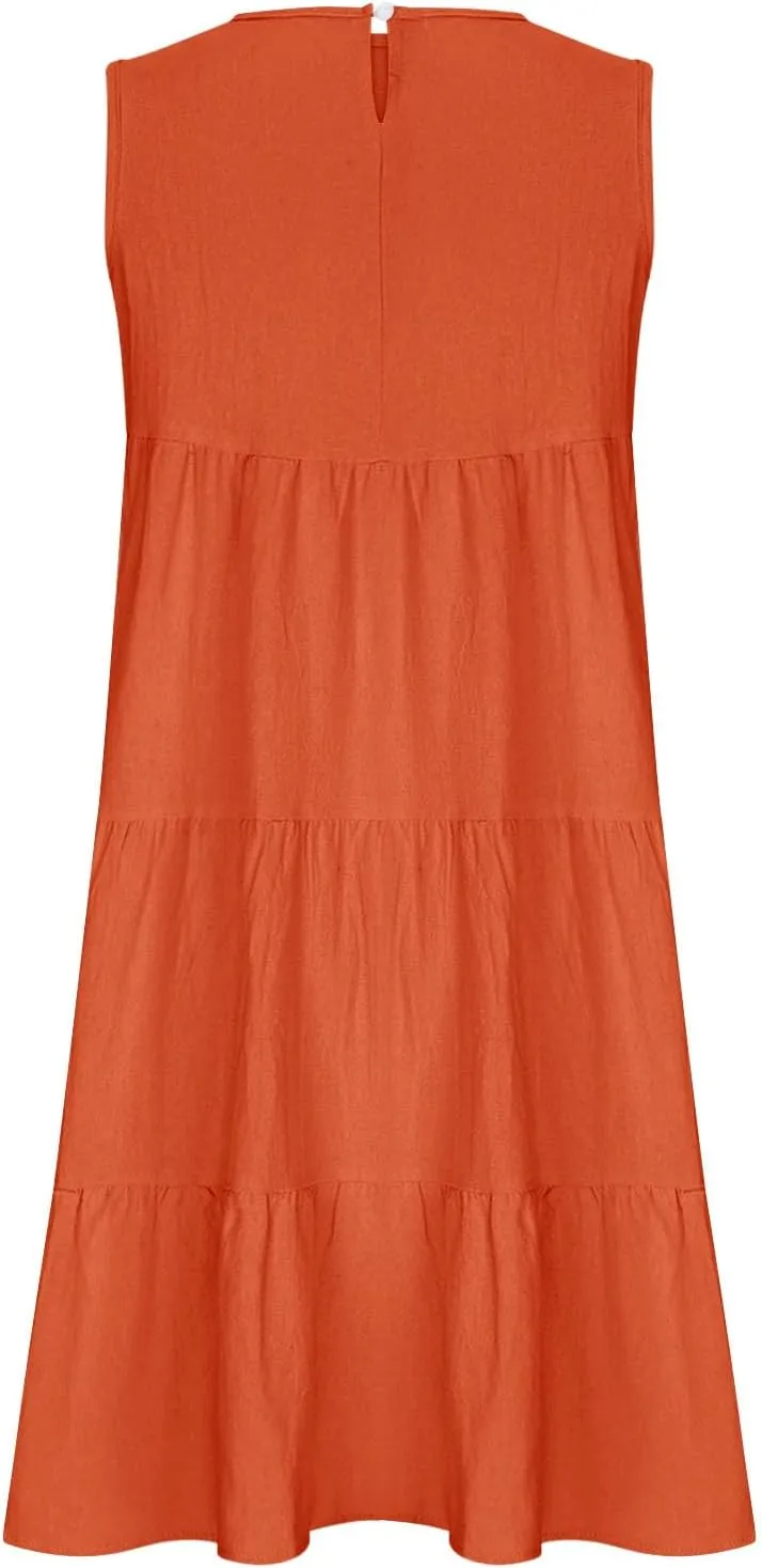 Summer Casual Dresses for Women 2024 Loose Fit Lightweight Pleated Linen Sundresses Plus Size Going Out Beach Dresses