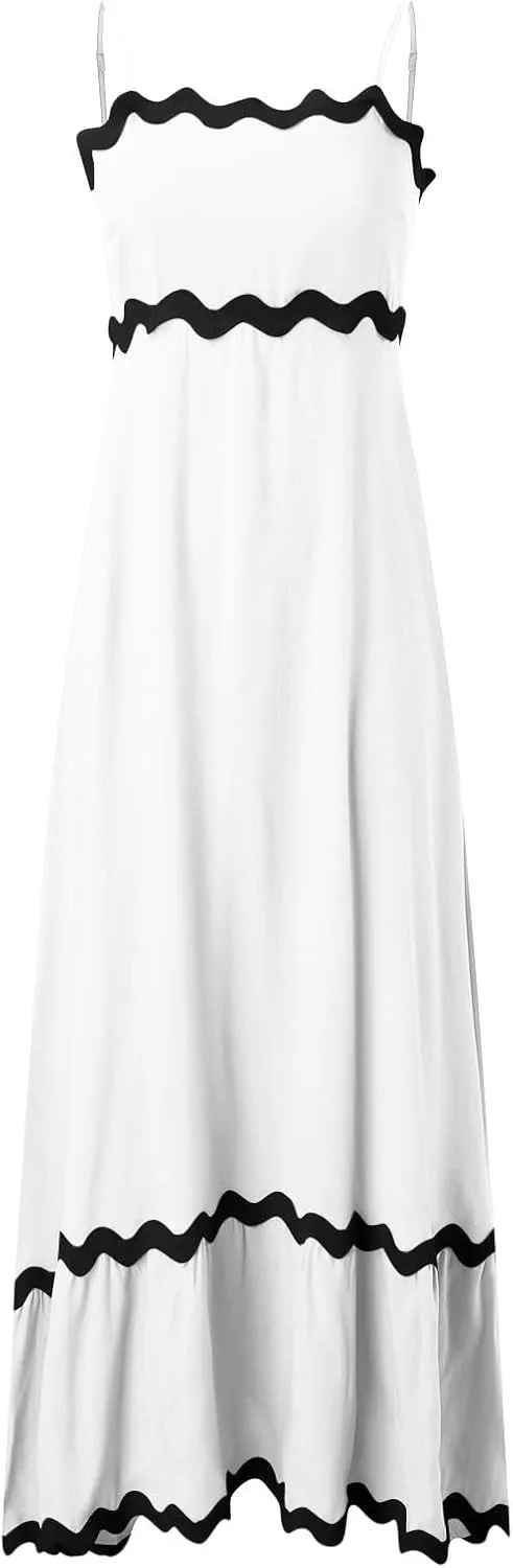Summer Casual Dresses for Women 2024 Trendy Striped Sleeveless Spaghetti Strap A Line Sundress Elegant Flowy Long Maxi Dress