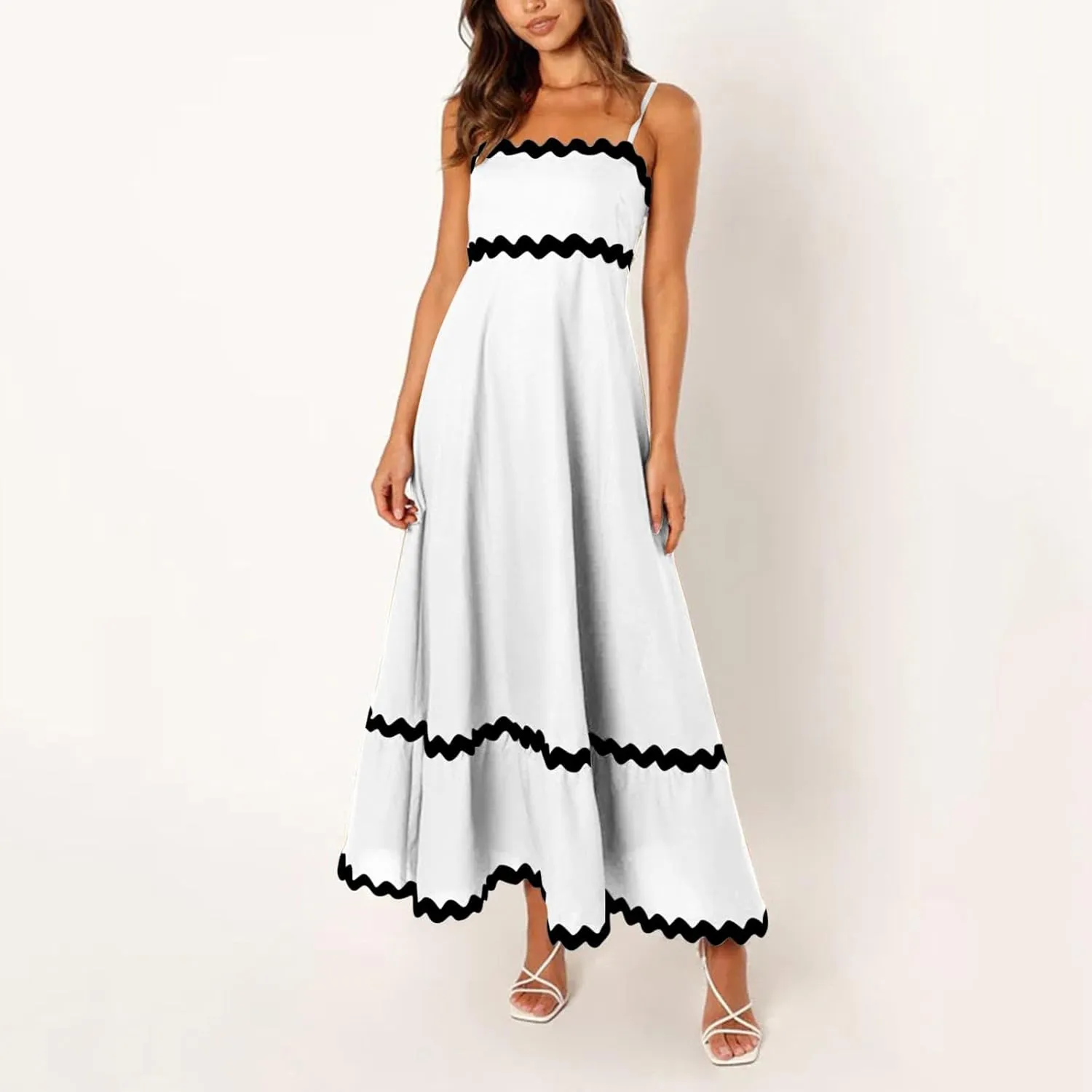 Summer Casual Dresses for Women 2024 Trendy Striped Sleeveless Spaghetti Strap A Line Sundress Elegant Flowy Long Maxi Dress