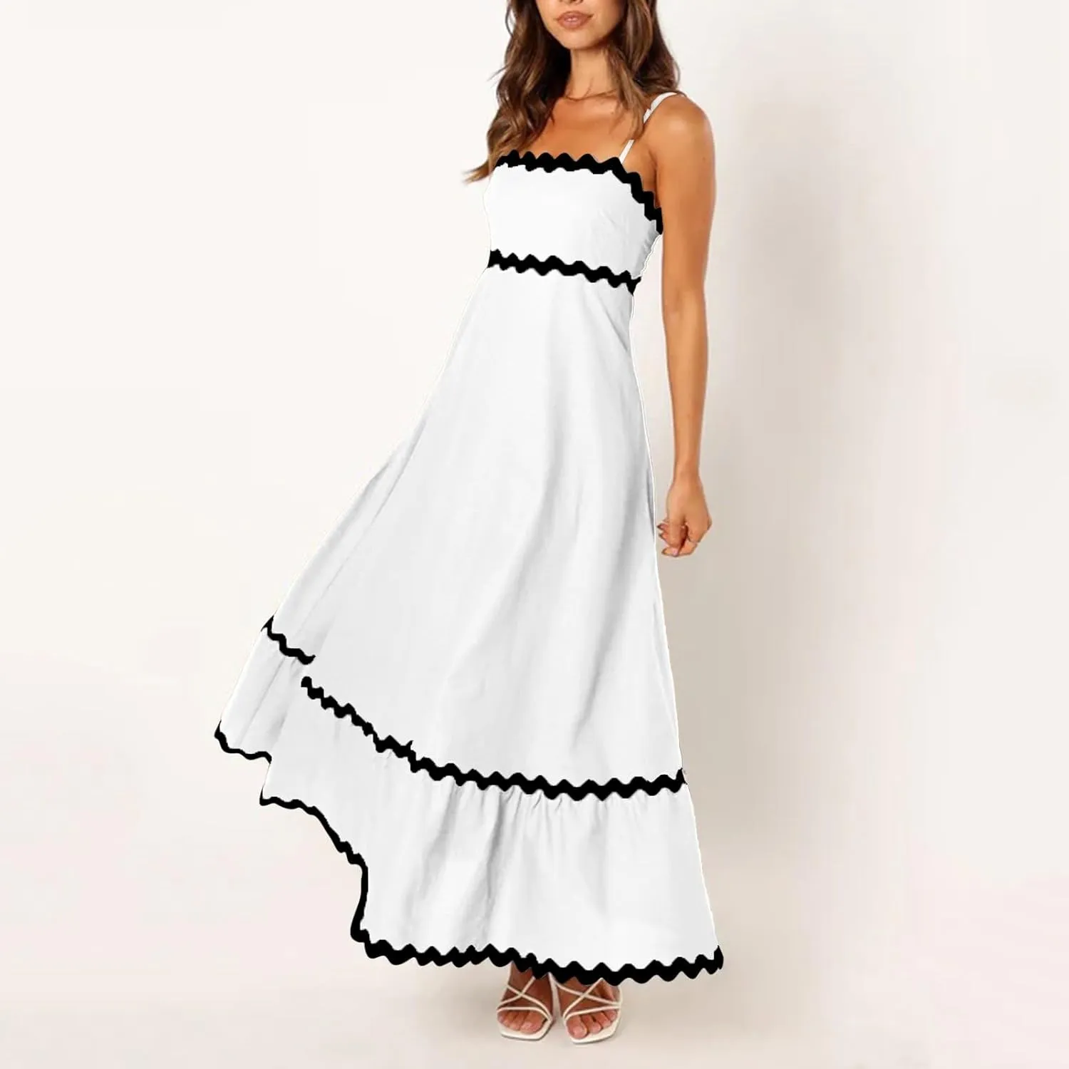 Summer Casual Dresses for Women 2024 Trendy Striped Sleeveless Spaghetti Strap A Line Sundress Elegant Flowy Long Maxi Dress