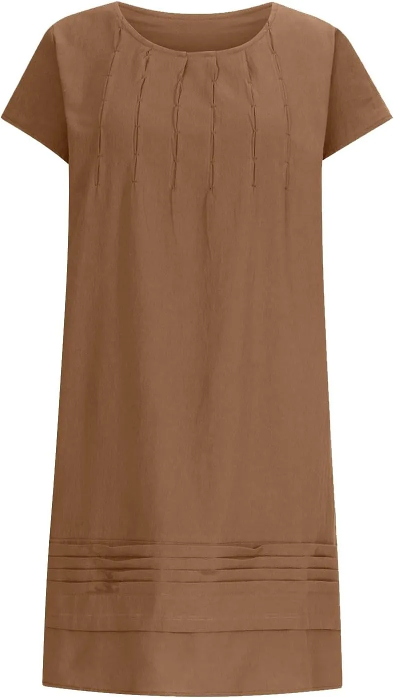 Summer Dress Womens Casual Short Sleeve Cotton Linen Dress Sundress Beach Mini Dresses for Women 2025 Trendy