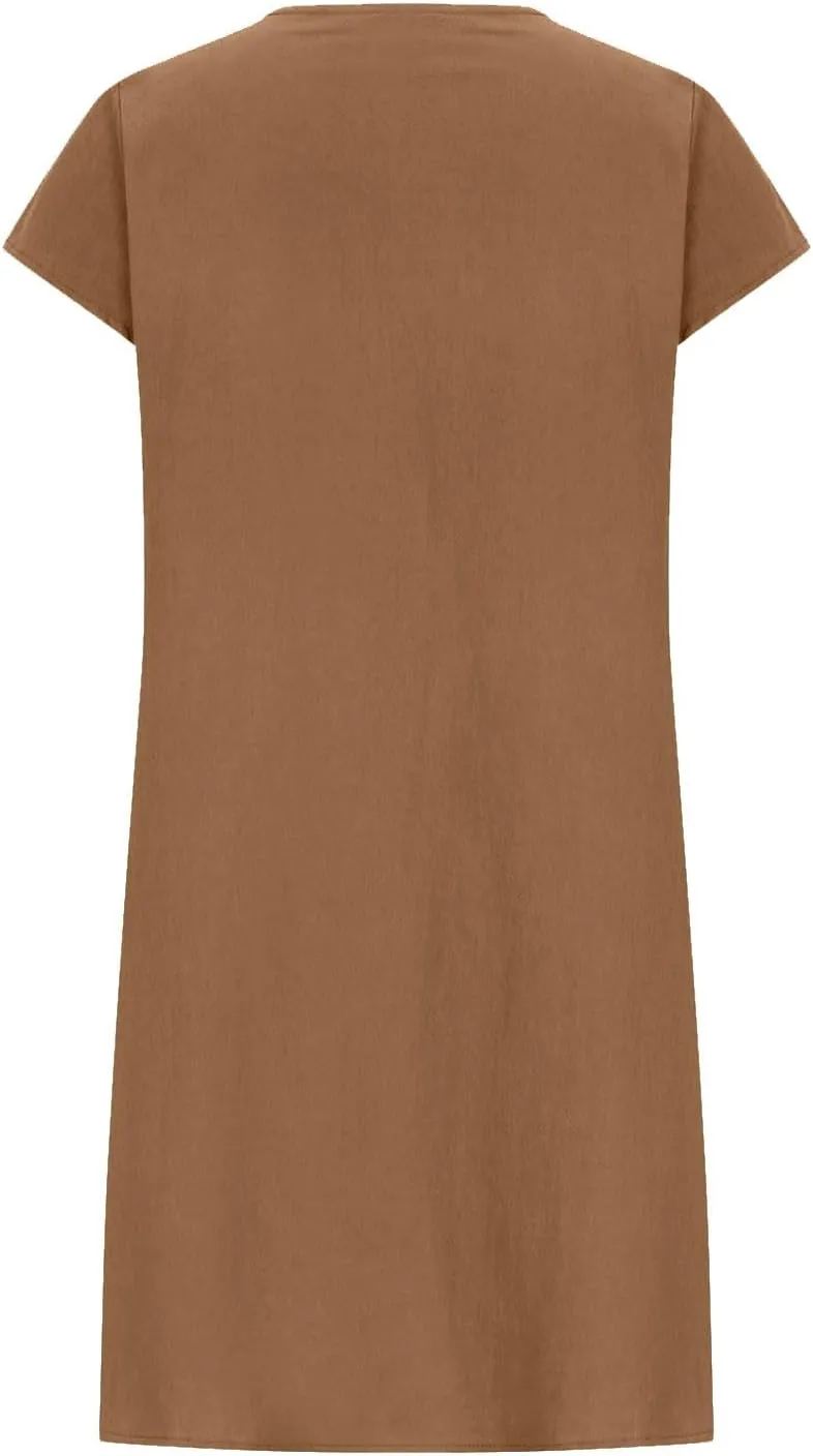Summer Dress Womens Casual Short Sleeve Cotton Linen Dress Sundress Beach Mini Dresses for Women 2025 Trendy