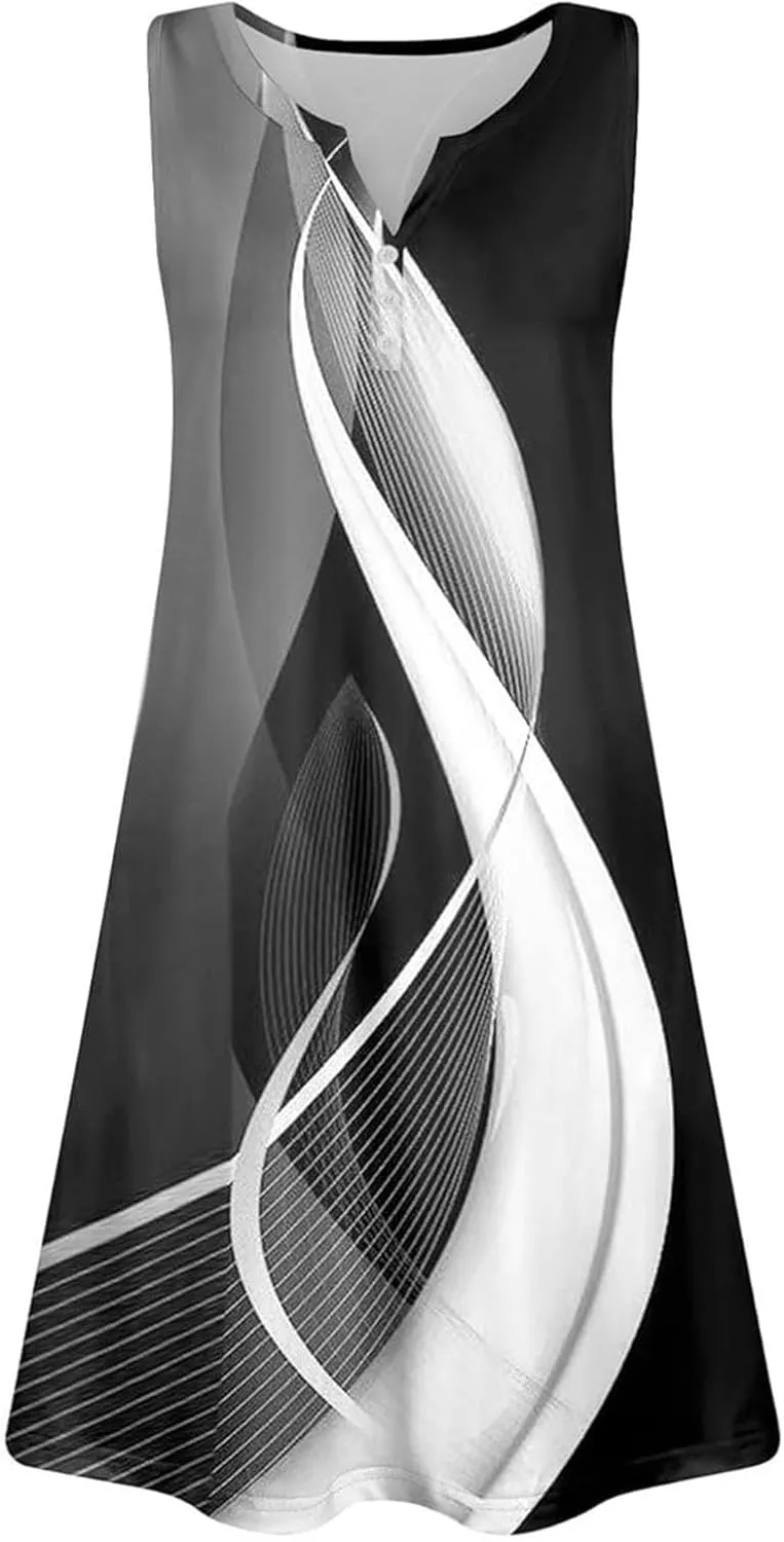 Summer Dresses for Women 2025 Boho A-Line V Neck Sleeveless Dress Trendy Vacation Beach Sundress with Pockets