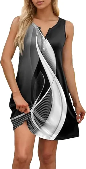 Summer Dresses for Women 2025 Boho A-Line V Neck Sleeveless Dress Trendy Vacation Beach Sundress with Pockets