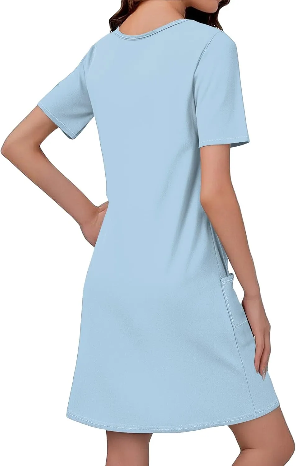 Summer Dresses for Women 2025 Casual Loose V Neck Short Sleeve T Shirt Dress Sundresses Beach Cover Up with Pockets