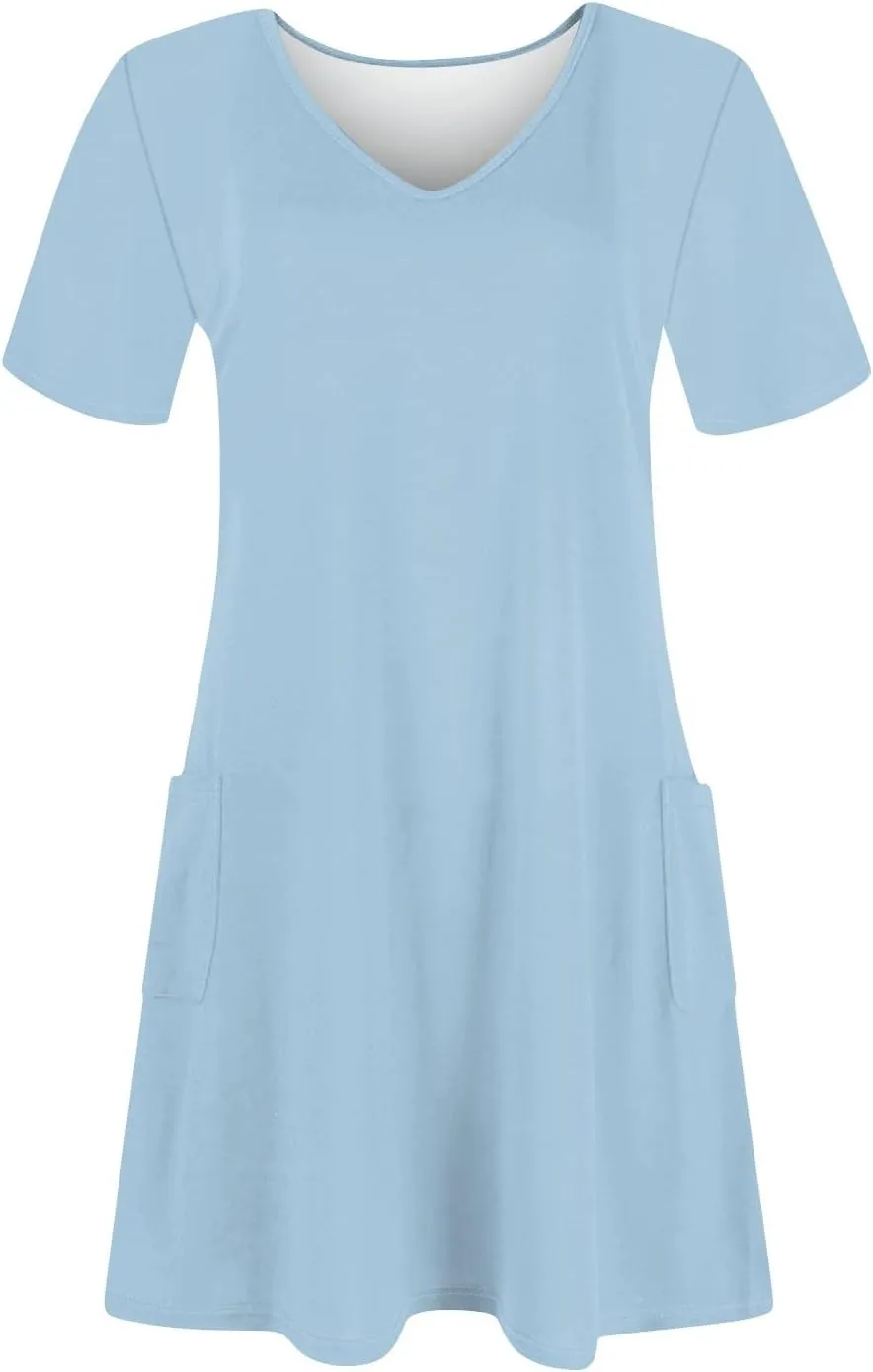 Summer Dresses for Women 2025 Casual Loose V Neck Short Sleeve T Shirt Dress Sundresses Beach Cover Up with Pockets