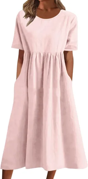 Summer Dresses for Women 2025 Casual Plus Size Floral Maxi Dress Short Sleeve Flowy Pleated Boho Beach Sundresses