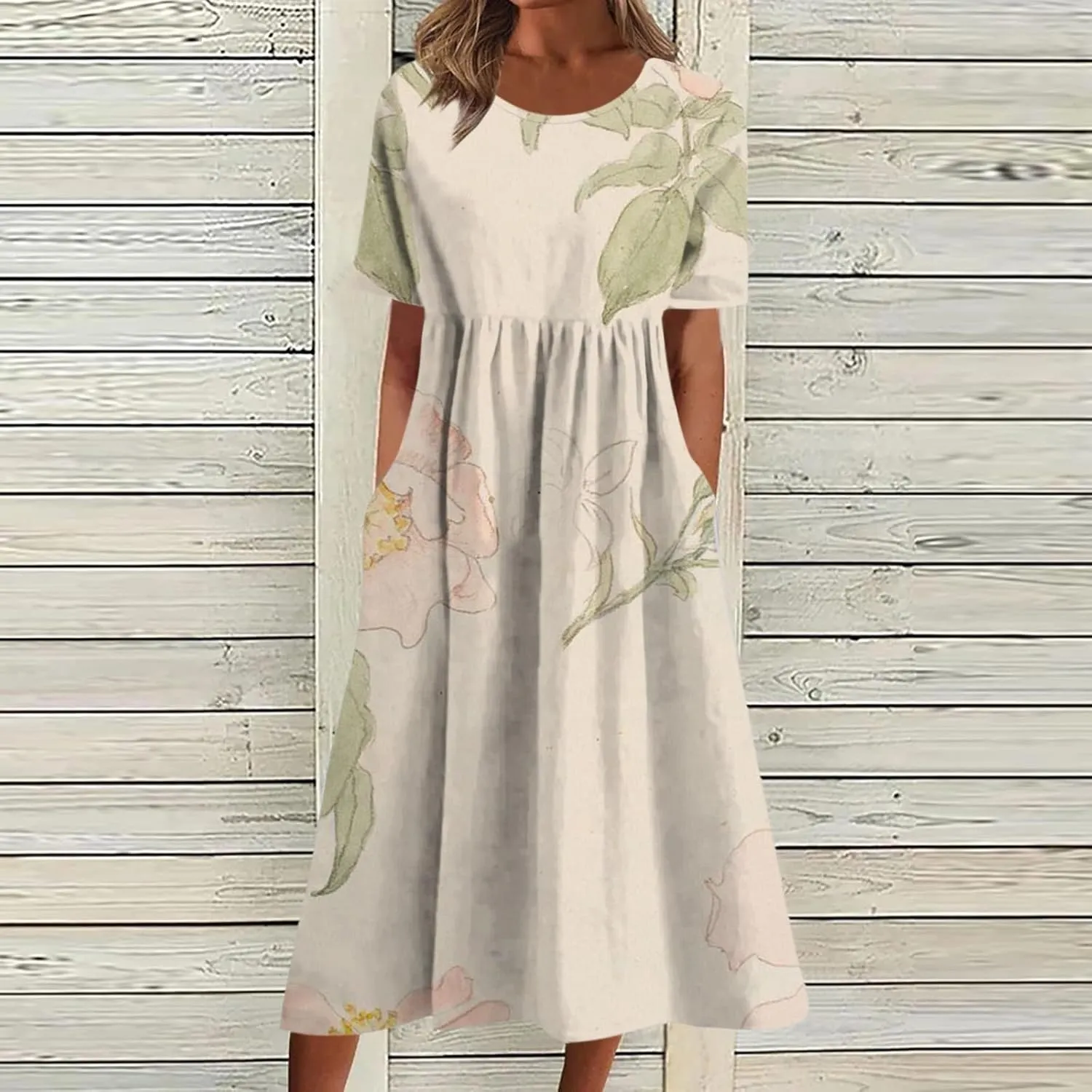 Summer Dresses for Women 2025 Casual Plus Size Floral Maxi Dress Short Sleeve Flowy Pleated Boho Beach Sundresses