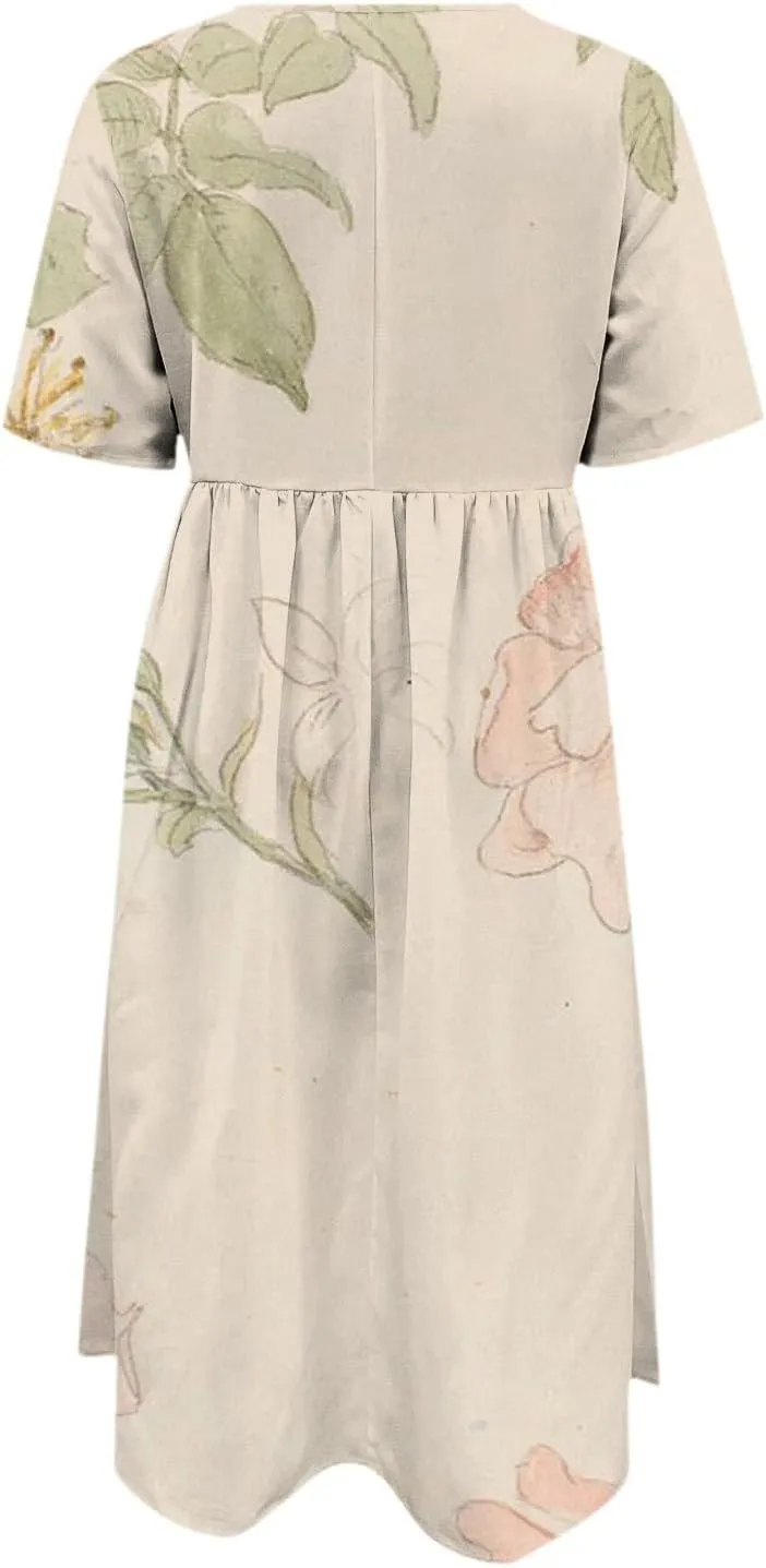 Summer Dresses for Women 2025 Casual Plus Size Floral Maxi Dress Short Sleeve Flowy Pleated Boho Beach Sundresses