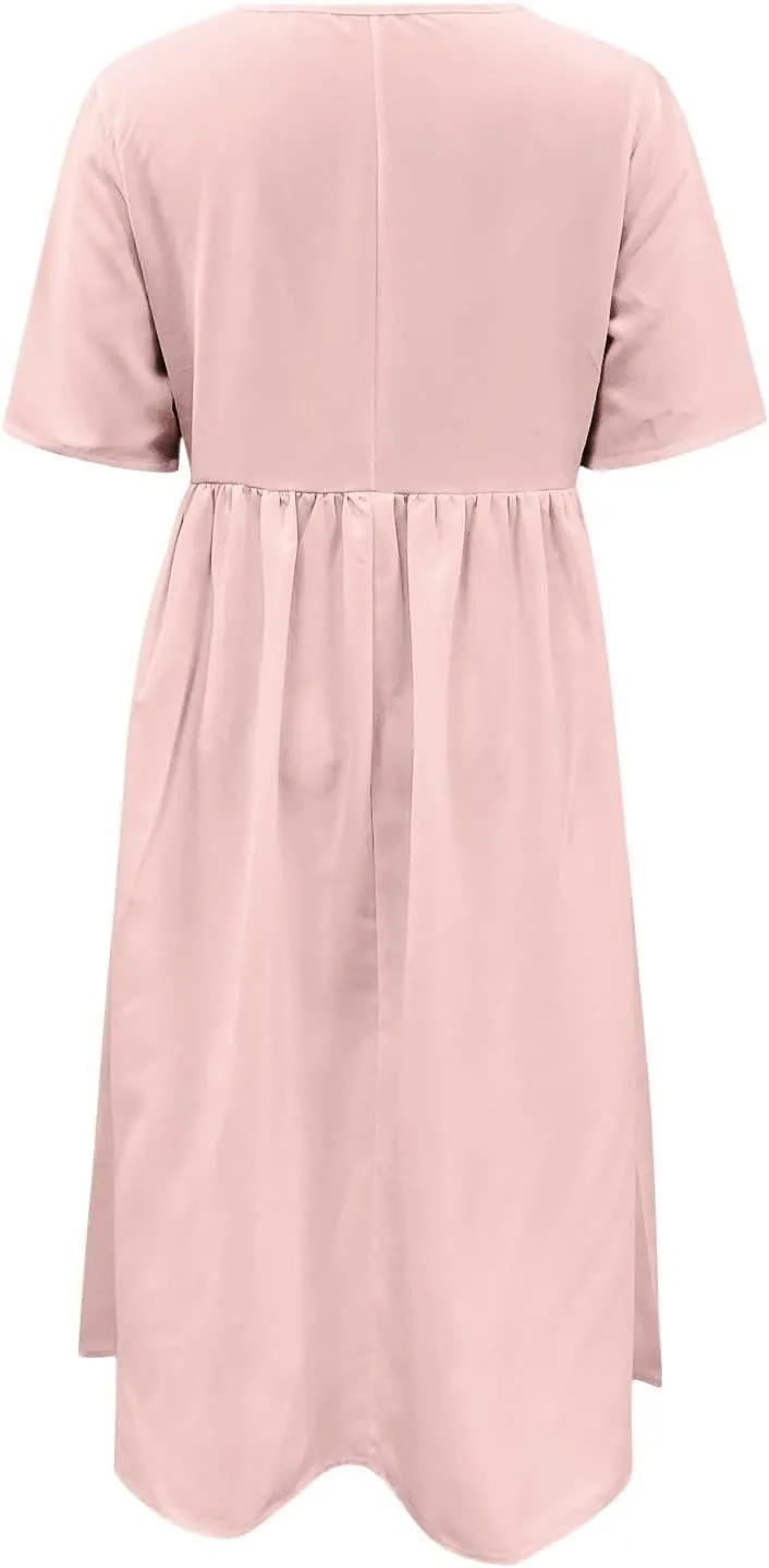 Summer Dresses for Women 2025 Casual Plus Size Floral Maxi Dress Short Sleeve Flowy Pleated Boho Beach Sundresses
