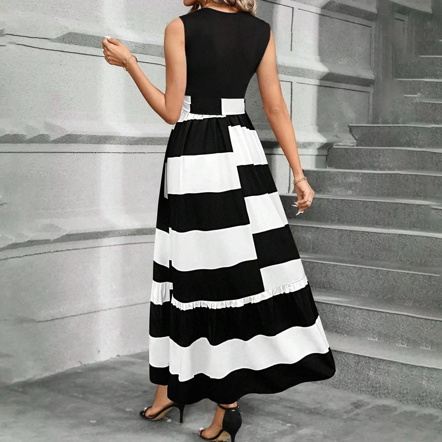 Summer Dresses for Women 2025 Elegant Classy Floral Boho Long Maxi Dress Empire Waist Flowy Swing Sundress with Belt