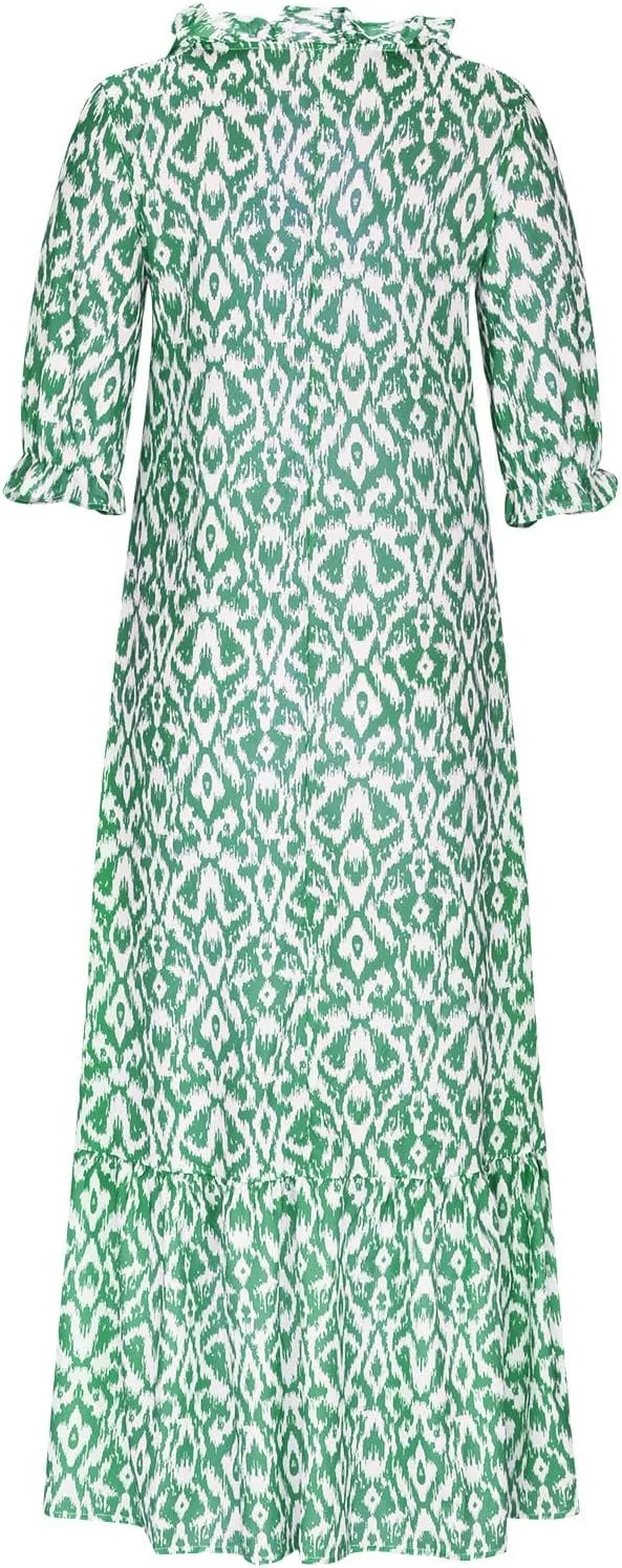 Summer Dresses for Women 2025 Half Sleeve V Neck Boho Floral Maxi Dresses Flowy Casual Ruffle Tiered Beach Sundress