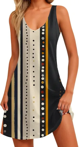 Summer Dresses for Women 2025 Loose Floral Tank Dress V-Neck Casual Sundresses Boho Beach Sleeveless T Shirt Dresses