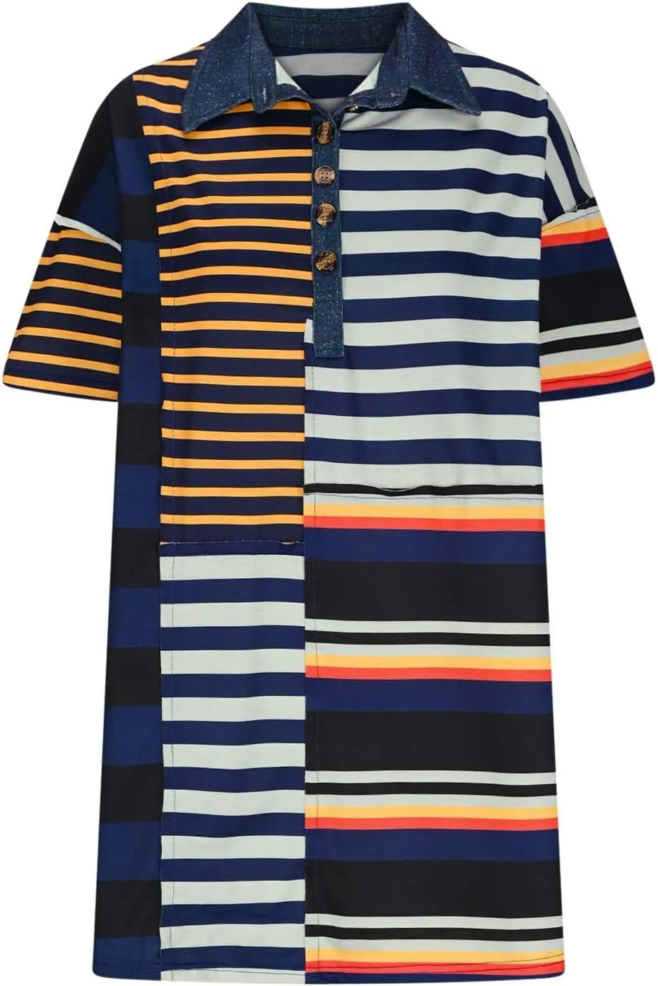 Summer Dresses for Women 2025 Mid Sleeve Lapel Clashing Stripe Casual Dresses Button Down Loose Spring Dress