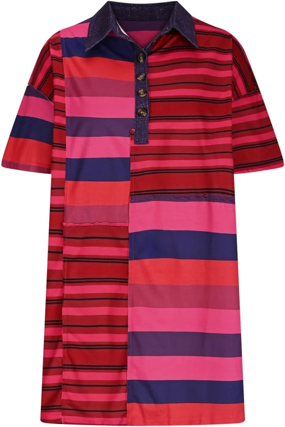 Summer Dresses for Women 2025 Mid Sleeve Lapel Clashing Stripe Casual Dresses Button Down Loose Spring Dress