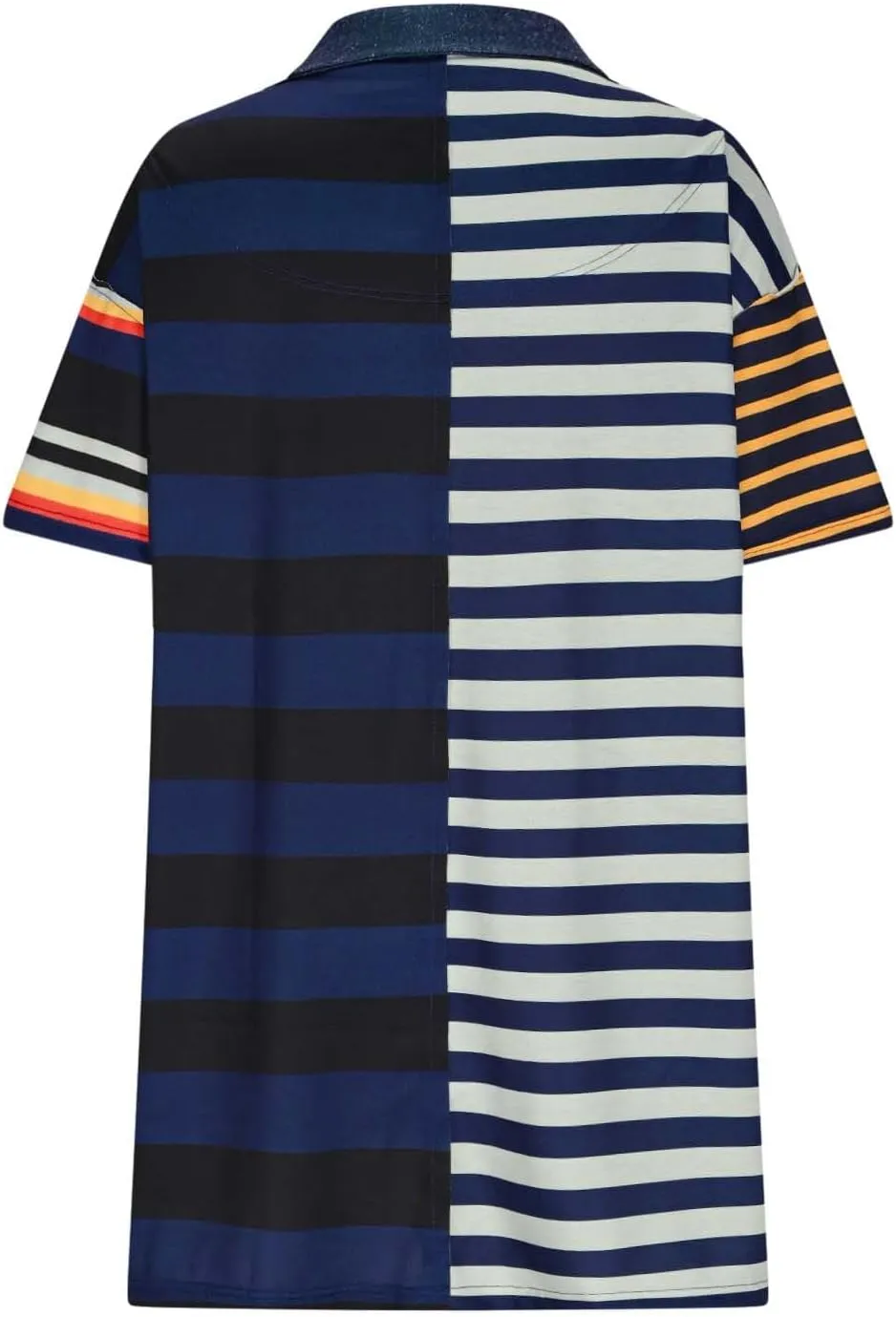 Summer Dresses for Women 2025 Mid Sleeve Lapel Clashing Stripe Casual Dresses Button Down Loose Spring Dress