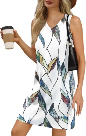Summer Dresses for Women 2025 Sleeveless Floral Tank Dress Casual Sundresses Loose Beach T Shirt Dresses with Split