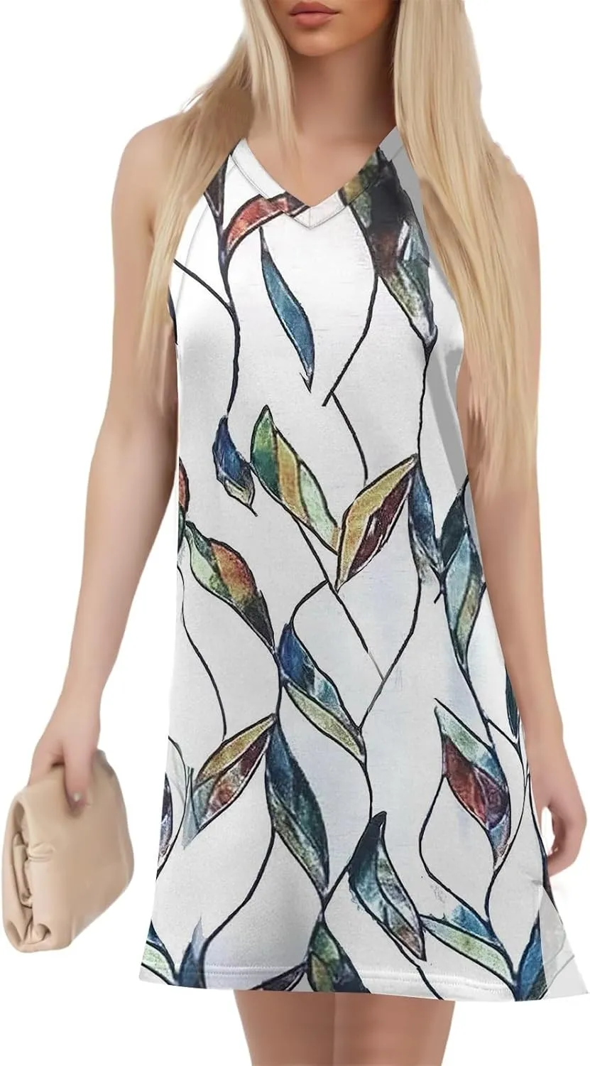 Summer Dresses for Women 2025 Sleeveless Floral Tank Dress Casual Sundresses Loose Beach T Shirt Dresses with Split