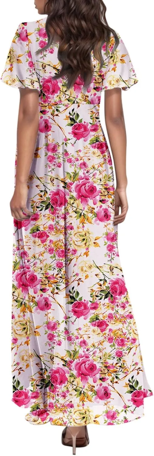 Summer Dresses for Women 2025 Swing Flowy Ruffle Hem Swing Maxi Dress Ruffle Short Sleeve