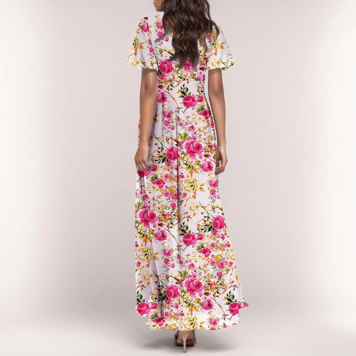 Summer Dresses for Women 2025 Swing Flowy Ruffle Hem Swing Maxi Dress Ruffle Short Sleeve
