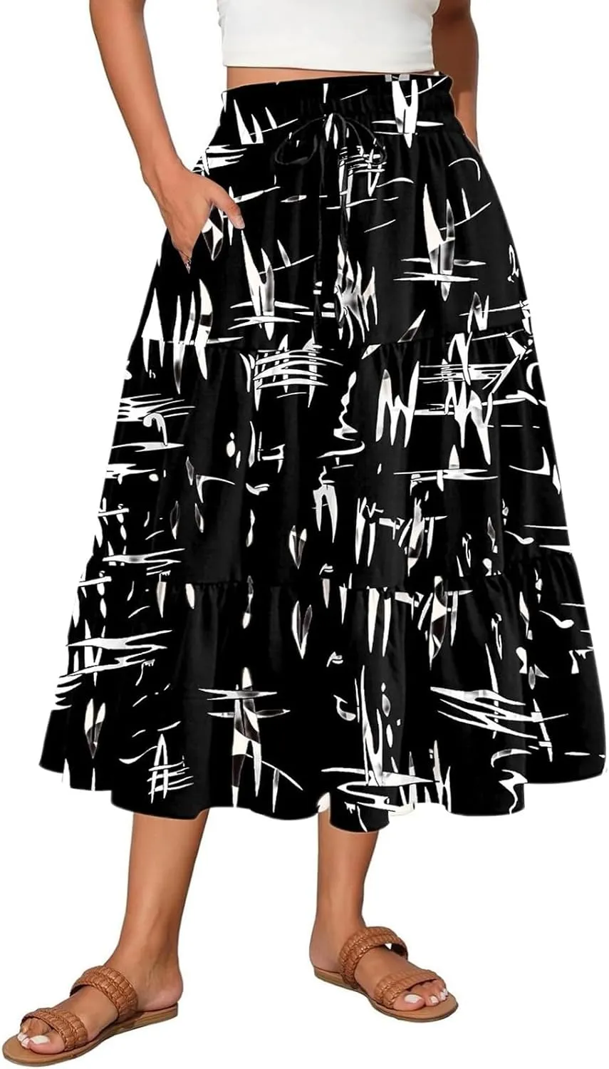 Summer Dresses for Women 2025 Vacation Boho Floral Tiered Maxi Skirt Dressy A Line Drawstring Flowy Ruffle Dresses