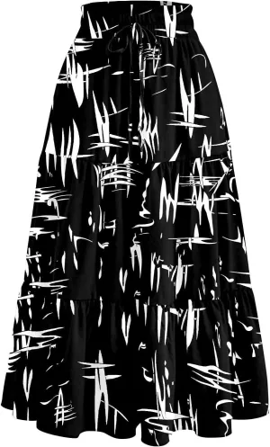 Summer Dresses for Women 2025 Vacation Boho Floral Tiered Maxi Skirt Dressy A Line Drawstring Flowy Ruffle Dresses