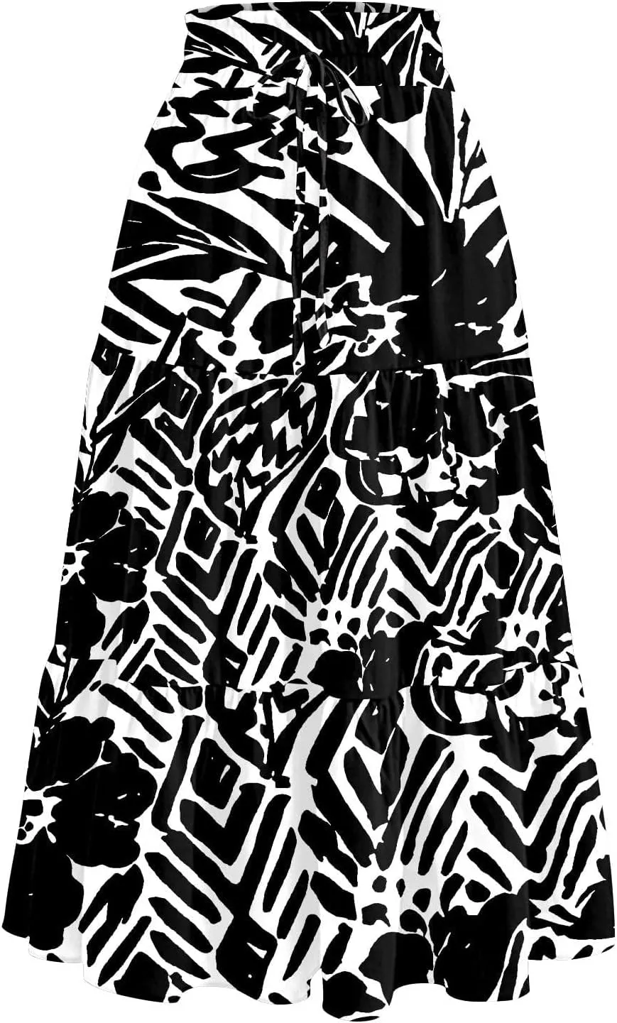 Summer Dresses for Women 2025 Vacation Boho Floral Tiered Maxi Skirt Dressy A Line Drawstring Flowy Ruffle Dresses