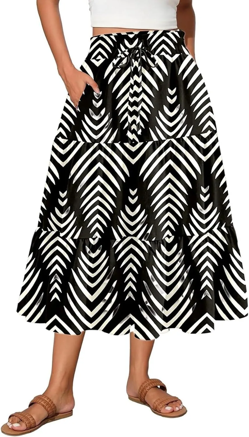 Summer Dresses for Women 2025 Vacation Boho Floral Tiered Maxi Skirt Dressy A Line Drawstring Flowy Ruffle Dresses