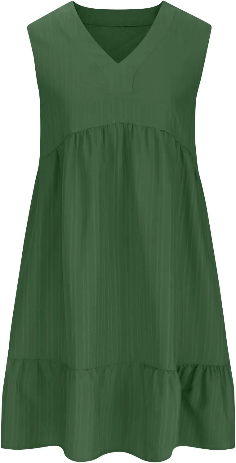 Summer Dresses for Women 2025,Petite Sleeveless Sundresses V Neck Dressy Casual Plus Size Midi Easter Beach Dress