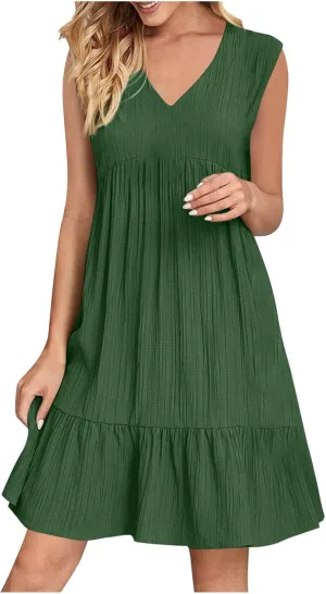 Summer Dresses for Women 2025,Petite Sleeveless Sundresses V Neck Dressy Casual Plus Size Midi Easter Beach Dress
