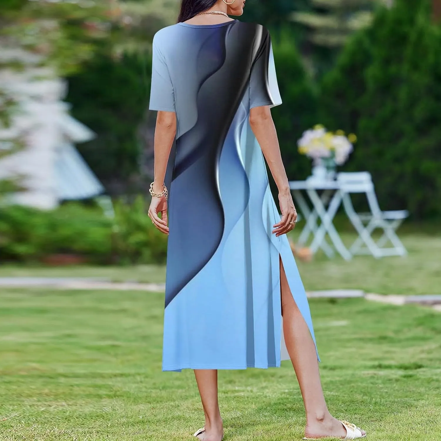 Summer Dresses for Women Casual Short Sleeve Beach T Shirt Dress Floral Print Loose Split Long Dress with Pockets