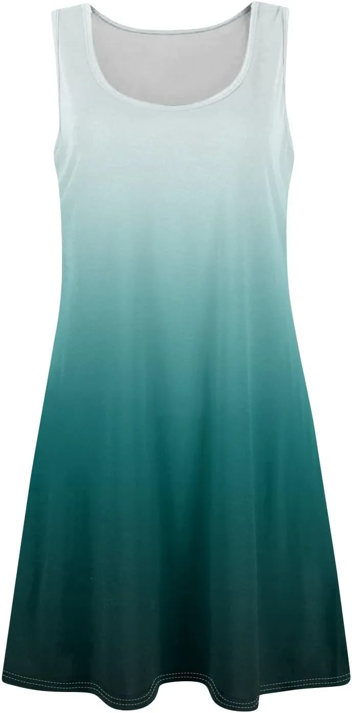Summer Dresses for Women Casual Sleeveless Mini Dress printedBeach Sundresses Loose Tshirt Tank Dresses with Pockets