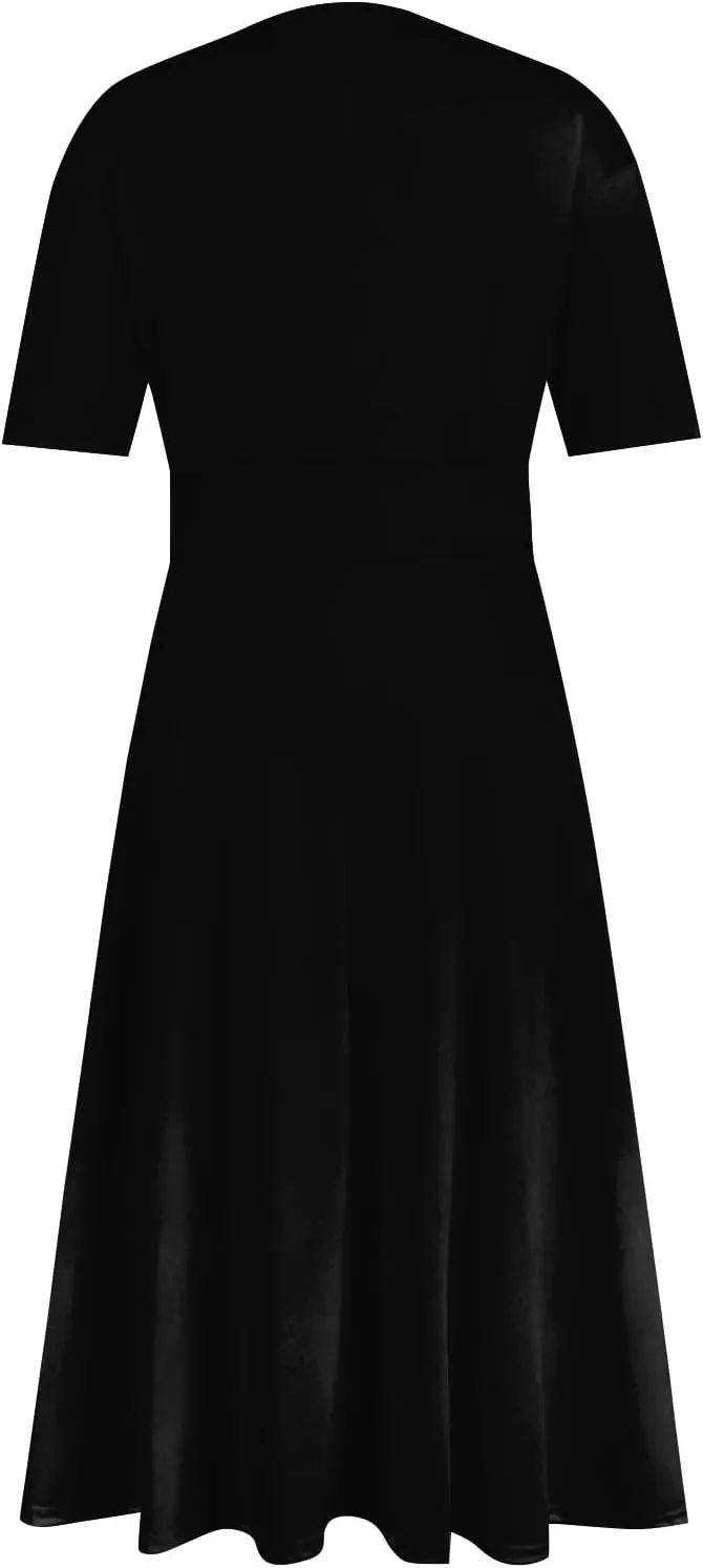 Summer Dresses for Women Summer Beach V Neck Short Sleeve Dress Solid Color Aline Tshirt Dress Casual Flowy Midi Dresses
