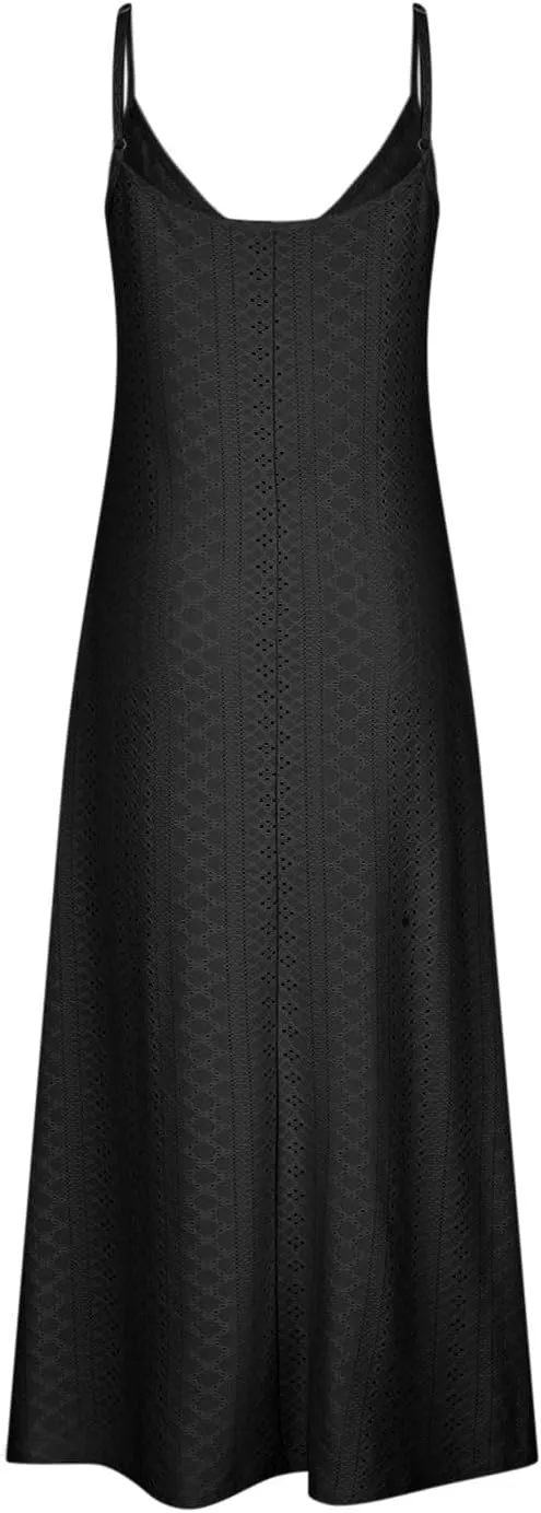 Summer Maxi Dresses for Women 2025 Trendy Beach Vacation Sundress Sexy Spaghetti Strap v Neck Lace Eyelet Dress