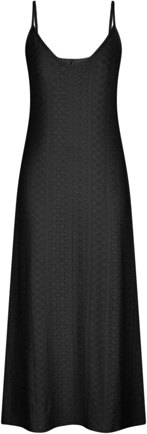 Summer Maxi Dresses for Women 2025 Trendy Beach Vacation Sundress Sexy Spaghetti Strap v Neck Lace Eyelet Dress