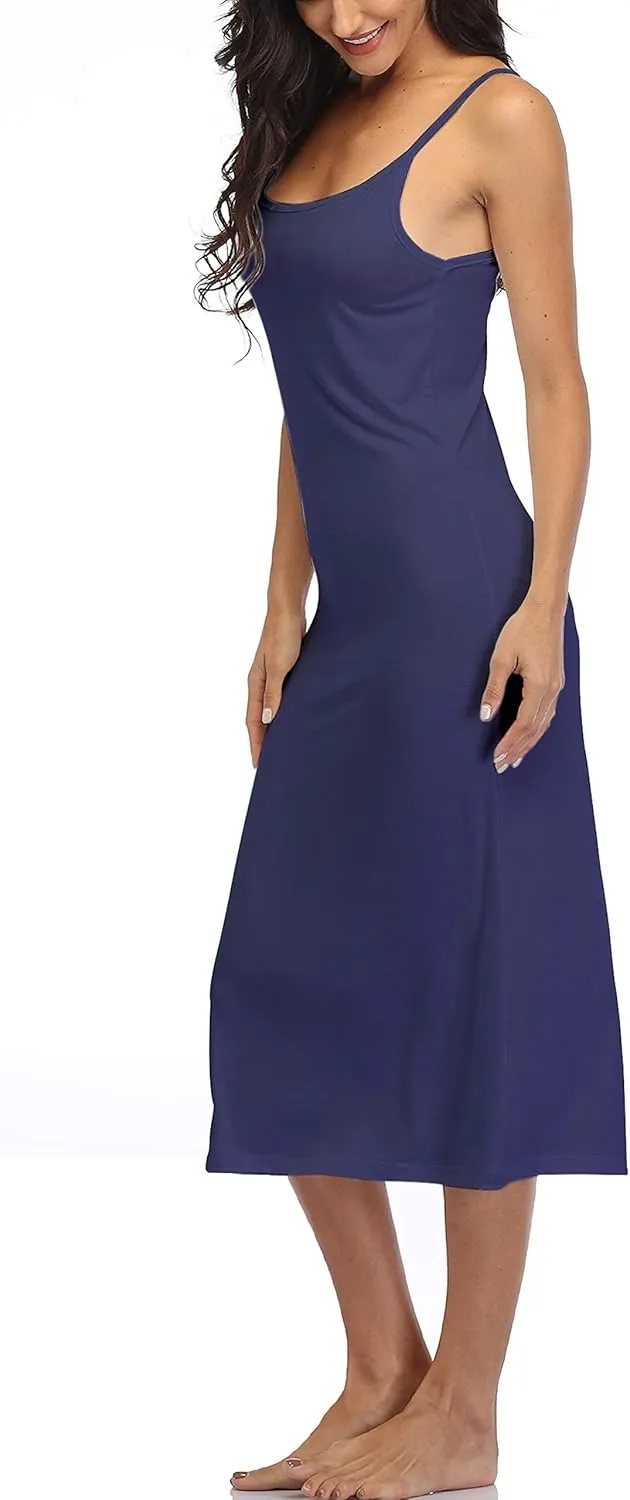 Summienlink Women's Full Slip for Under Dresses Sexy Long Sleeveless Nightgown Cami Dress