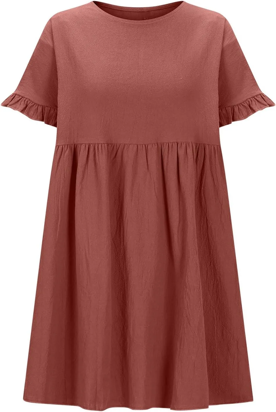 Sundresses for Women 2025 Cotton Linen Short Sleeve Crewneck Summer Dress Crewneck Beach Vacation Dresses
