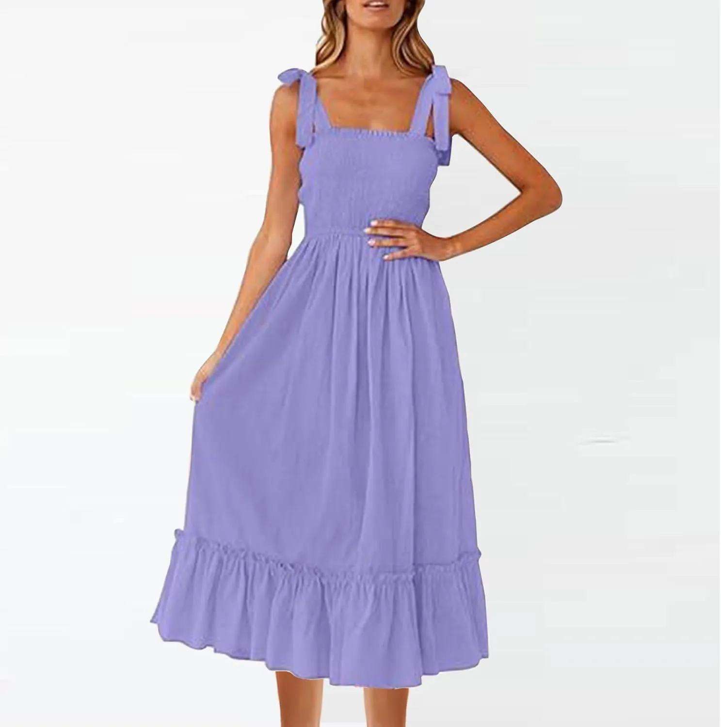 Sundresses for Women Fashion Strap Square Neck Sleeveless Summer Dresses Casual Beach Vacation Long Maxi A Line Dress