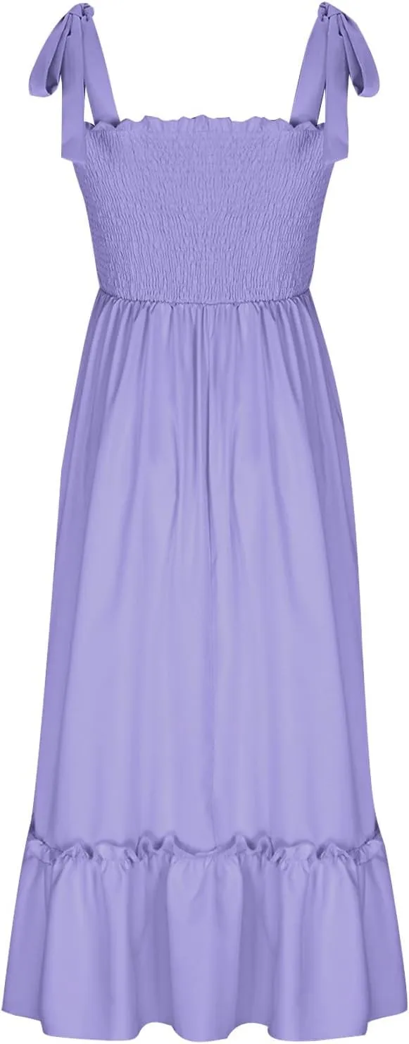 Sundresses for Women Fashion Strap Square Neck Sleeveless Summer Dresses Casual Beach Vacation Long Maxi A Line Dress