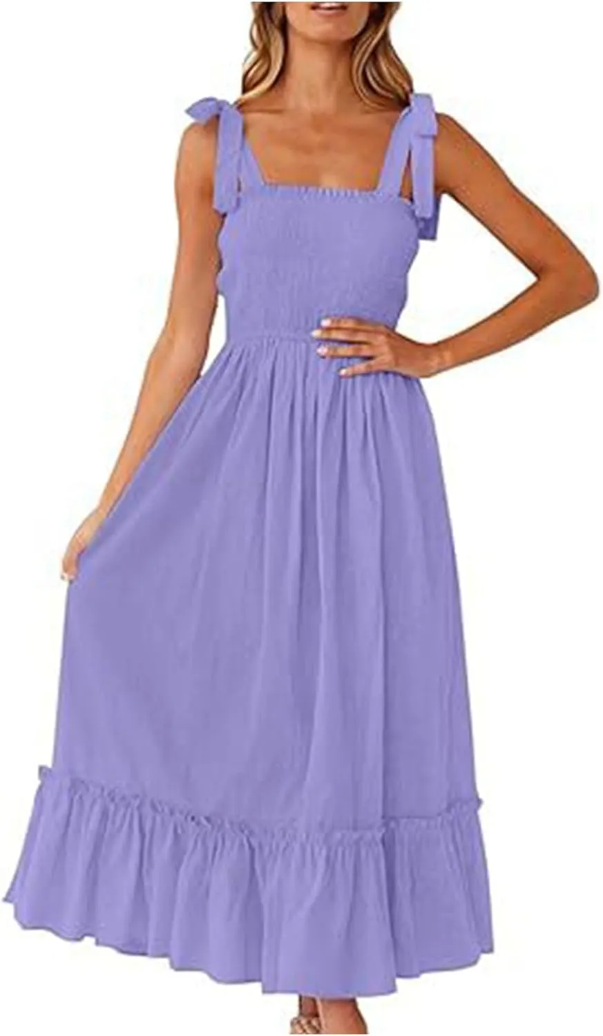 Sundresses for Women Fashion Strap Square Neck Sleeveless Summer Dresses Casual Beach Vacation Long Maxi A Line Dress