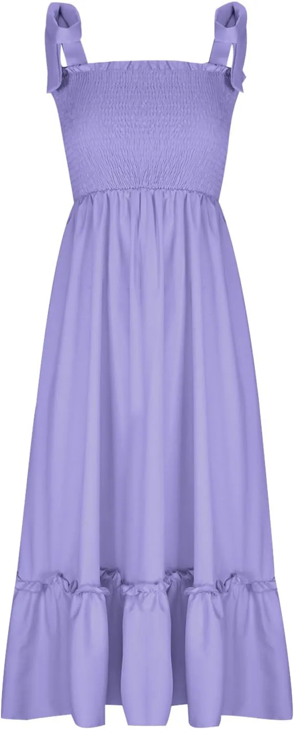 Sundresses for Women Fashion Strap Square Neck Sleeveless Summer Dresses Casual Beach Vacation Long Maxi A Line Dress