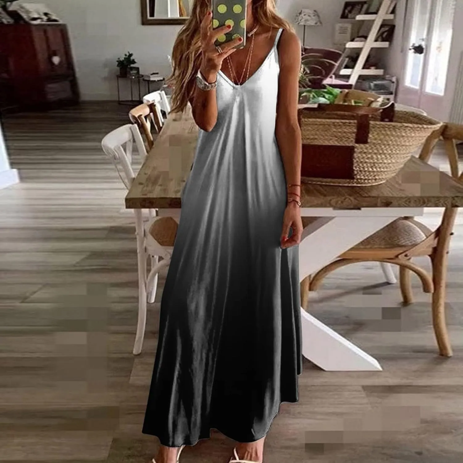 Sundresses for Women Womens Spring Dresses V Neck Summer Flowy Maxi Dress Elegant Casual Sleeveless Beach Sun Dress