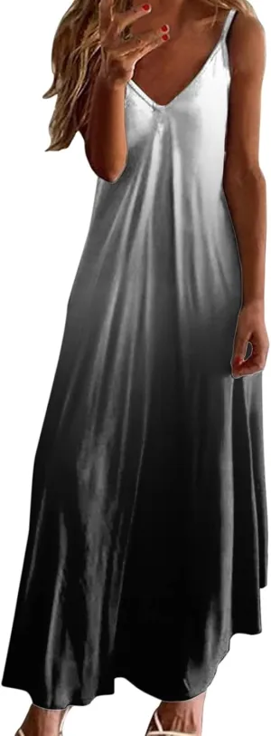 Sundresses for Women Womens Spring Dresses V Neck Summer Flowy Maxi Dress Elegant Casual Sleeveless Beach Sun Dress