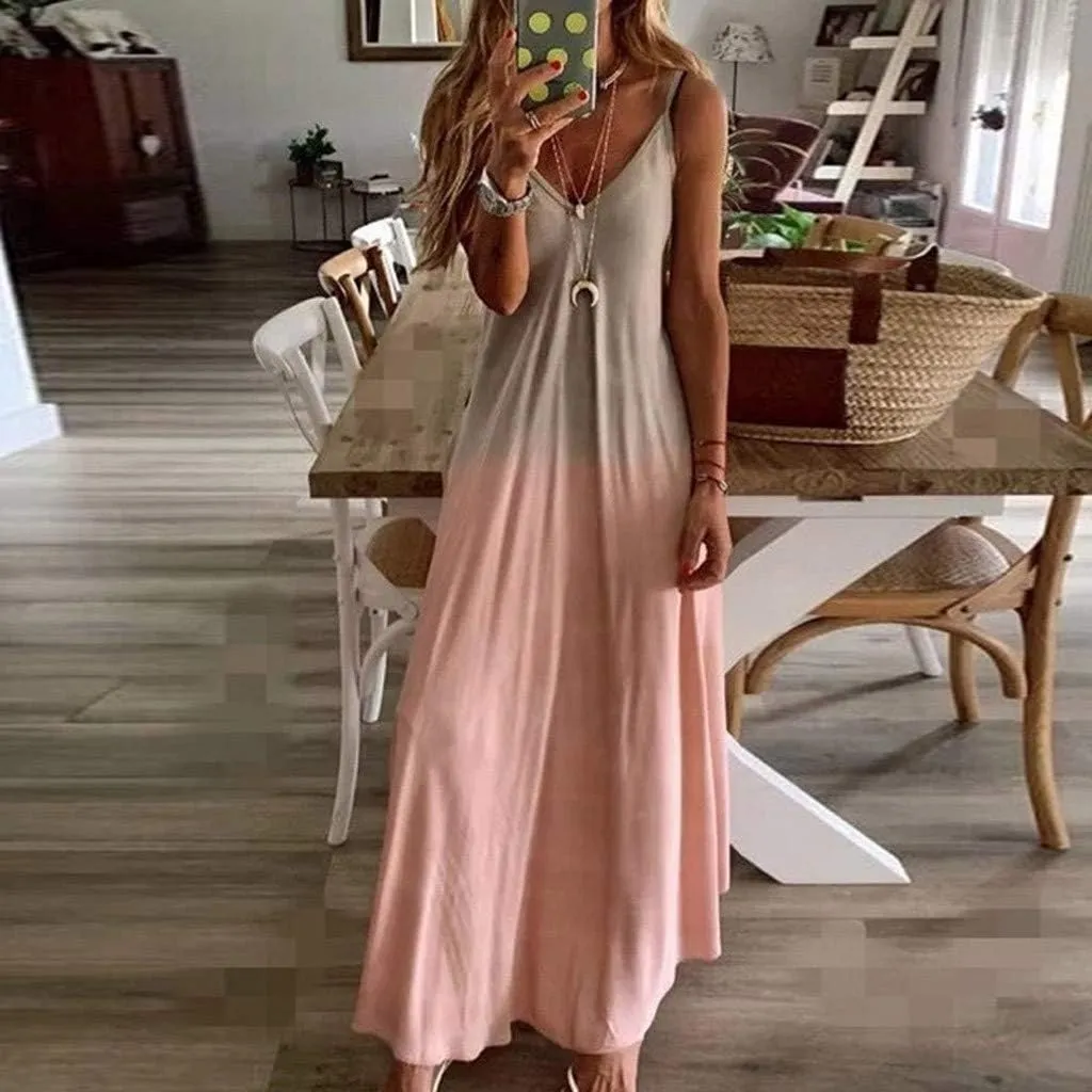 Sundresses for Women Womens Spring Dresses V Neck Summer Flowy Maxi Dress Elegant Casual Sleeveless Beach Sun Dress