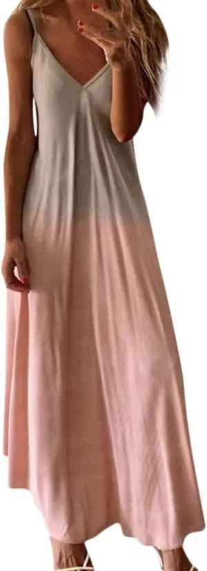 Sundresses for Women Womens Spring Dresses V Neck Summer Flowy Maxi Dress Elegant Casual Sleeveless Beach Sun Dress