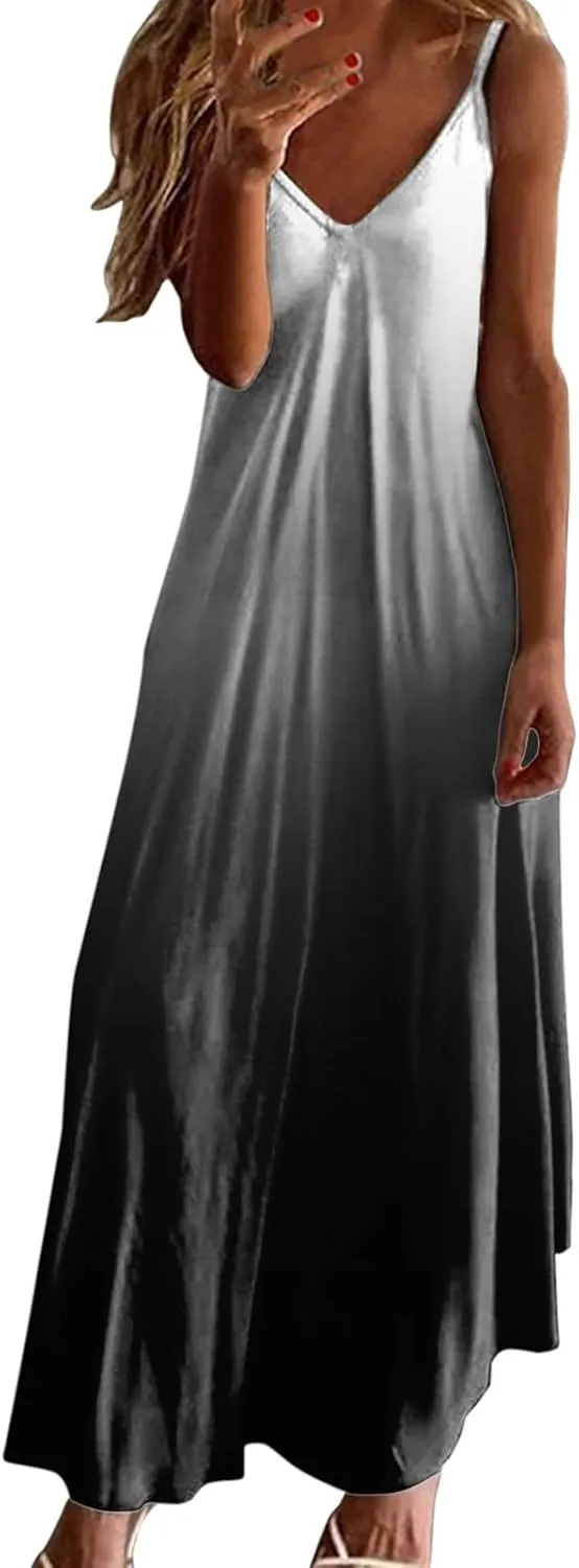 Sundresses for Women Womens Spring Dresses V Neck Summer Flowy Maxi Dress Elegant Casual Sleeveless Beach Sun Dress