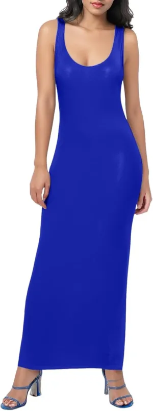 Sundresses for Women,2025 Sleeveless Bodycon Long Dress Casual U Neck Maxi Tank Dress Sexy Fitted T Shirt Dresses