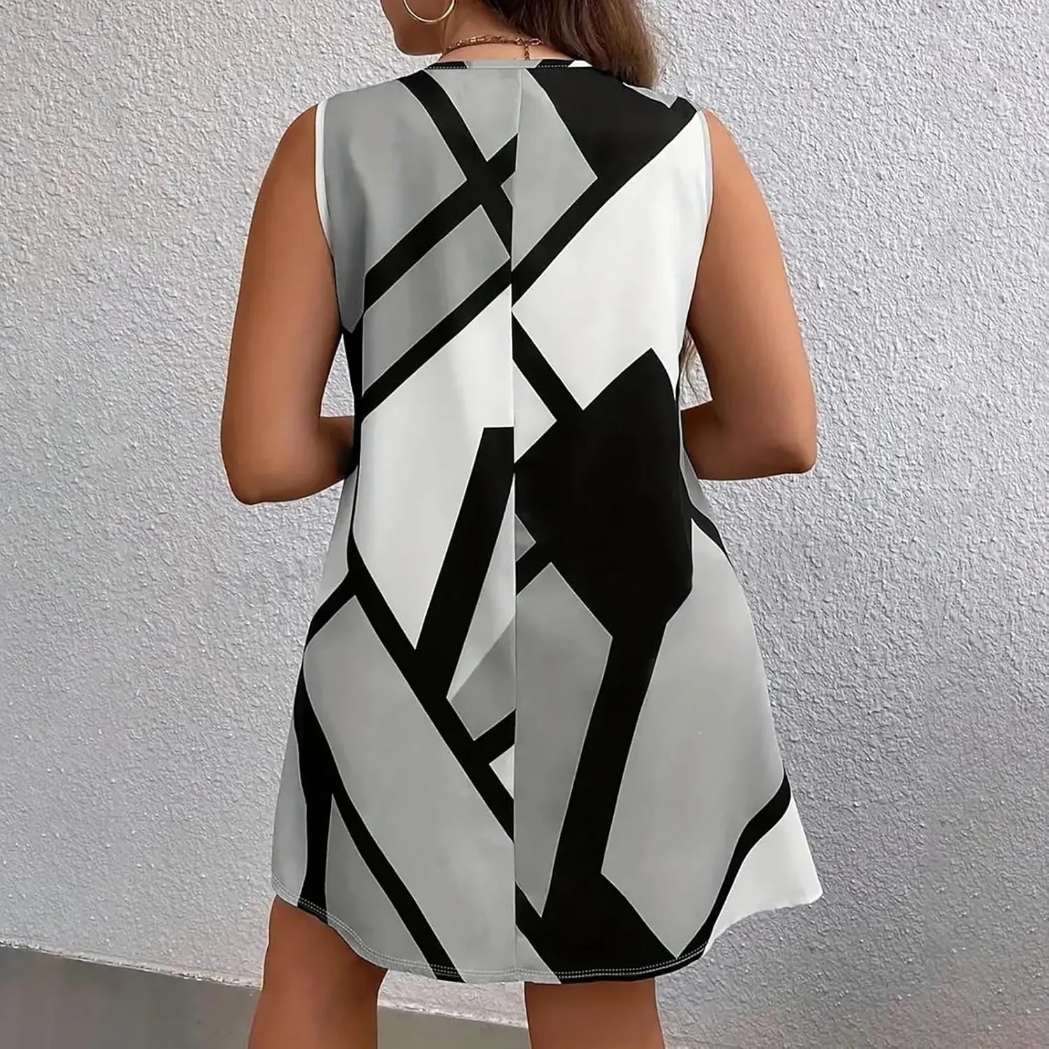Tank Dress Geometric Printed Plus Size Dresses V-Neck Sleeveless Loose Midi Dresses Summer Dresses for Women 2025
