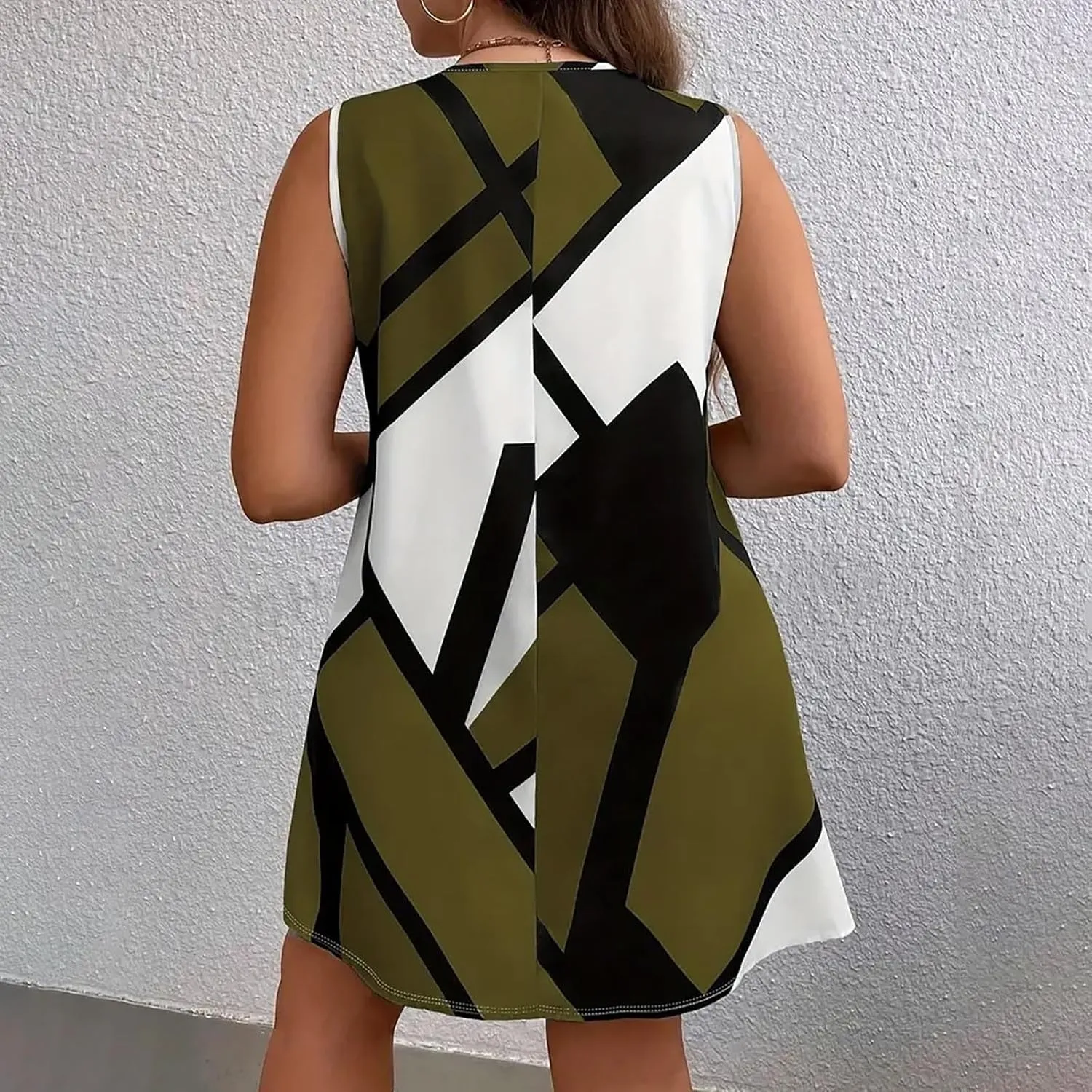 Tank Dress Geometric Printed Plus Size Dresses V-Neck Sleeveless Loose Midi Dresses Summer Dresses for Women 2025